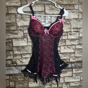 Victorias Secret Pink & Black Lace Lingerie Size 34B